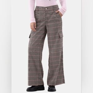 No Boundaries Brown Plaid Cargo Wide-Leg Pants